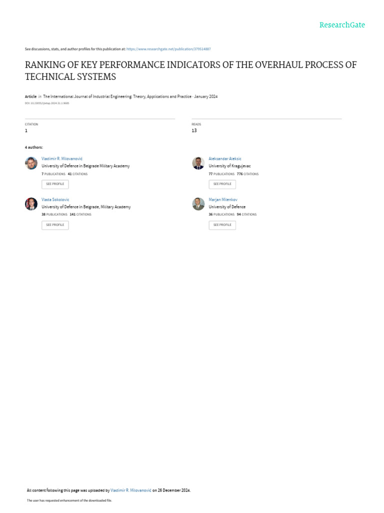 Key Performance Indicators in Overhaul Processes | PDF | Applied ...