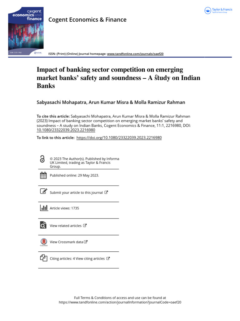 Impact of Banking Sector Competition On Emerging Market Banks Safety ...