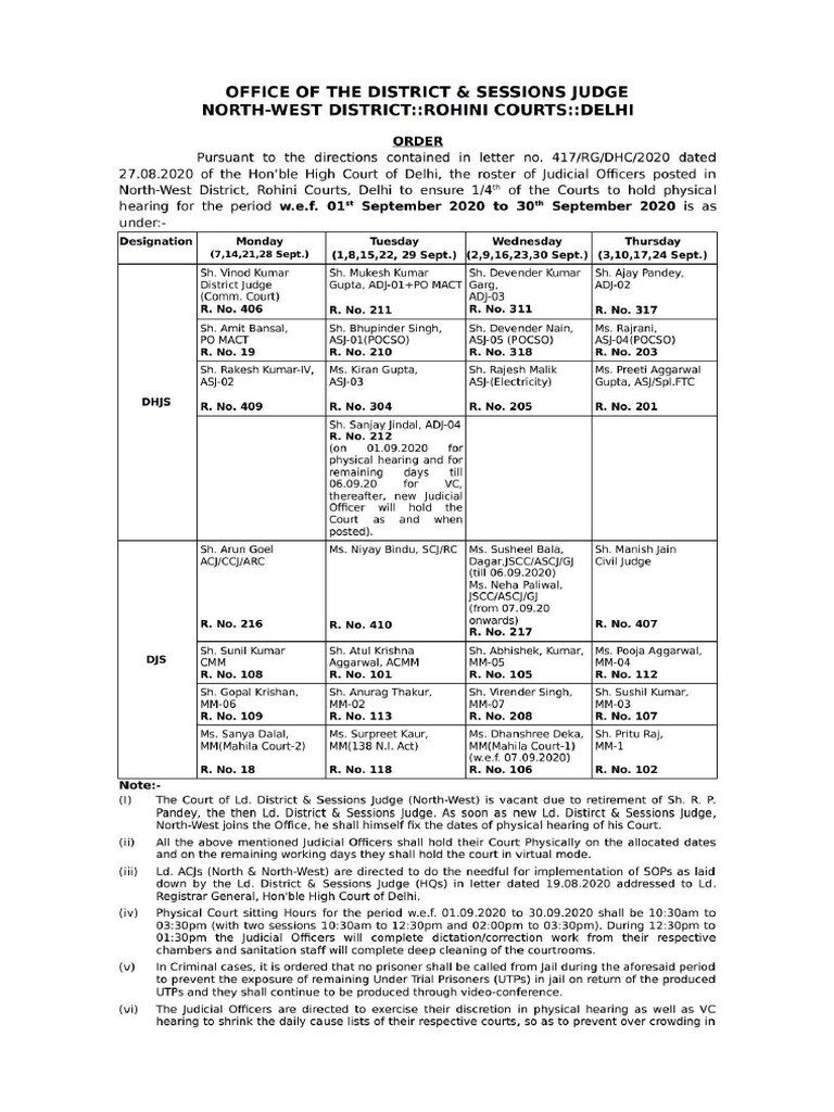Rohini Courts Physical Hearing Roster | PDF | Courtroom | Advocate