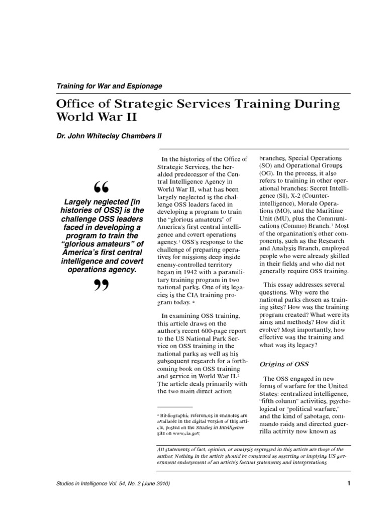 Office of Strategic Services Training During WWII - Chambers | PDF ...