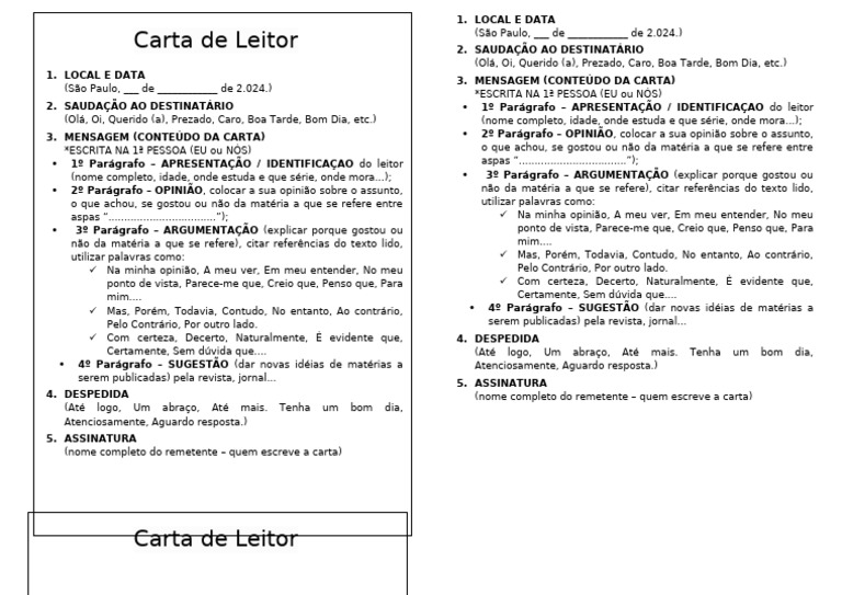 Estrutura da Carta de Leitor | PDF