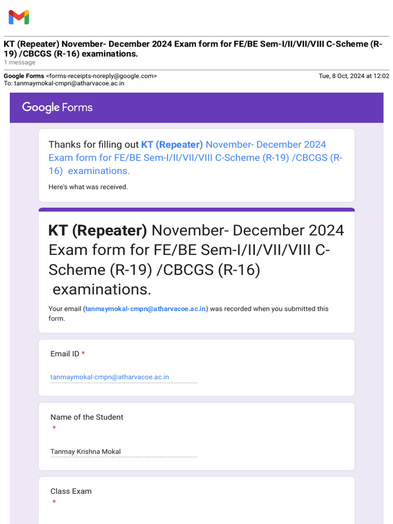 KT Exam Form Submission Confirmation | PDF