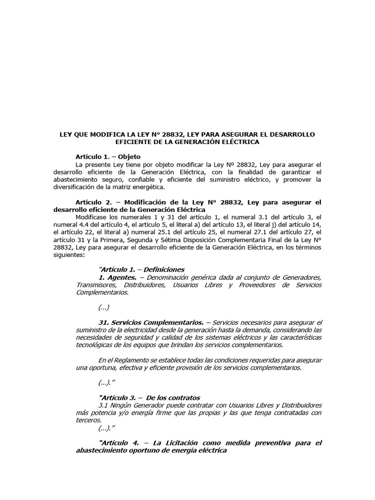 Propuesta de Ley #28832 PDF | PDF | Ingenieria Eléctrica | Visa de viaje