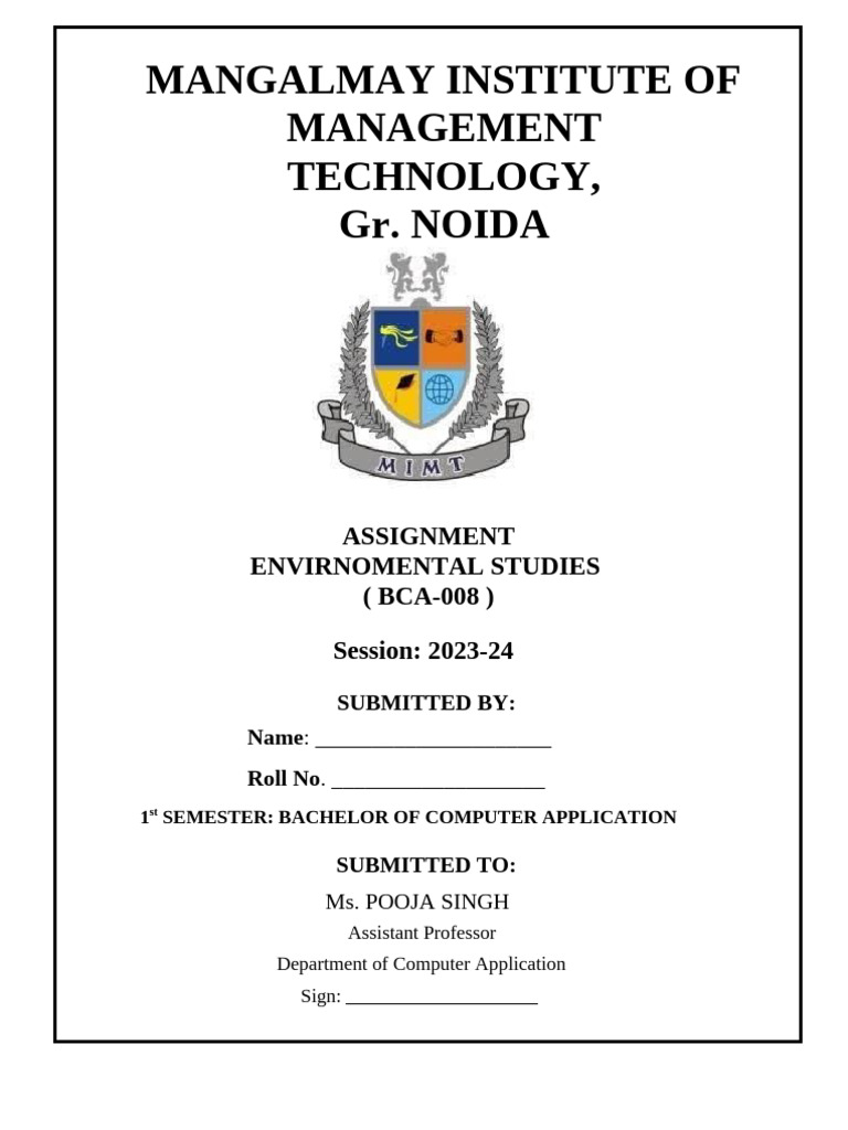 Environmental Studies Assignment BCA 1st Sem | PDF