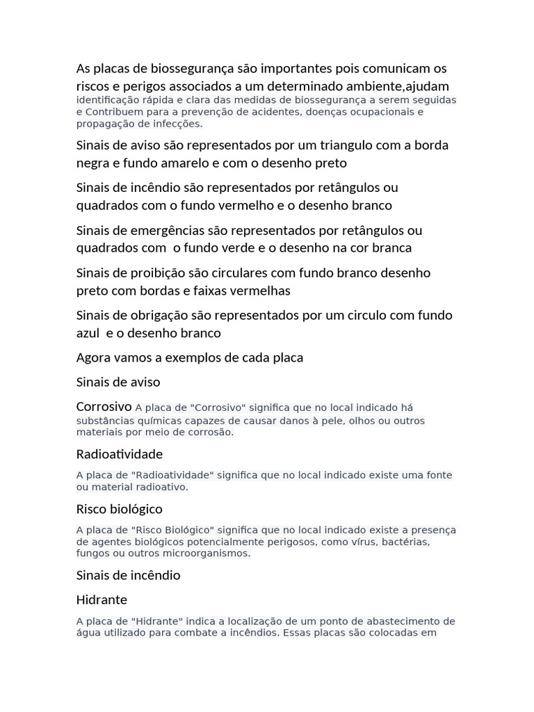 Placas de Sinalização em Biossegurança | PDF
