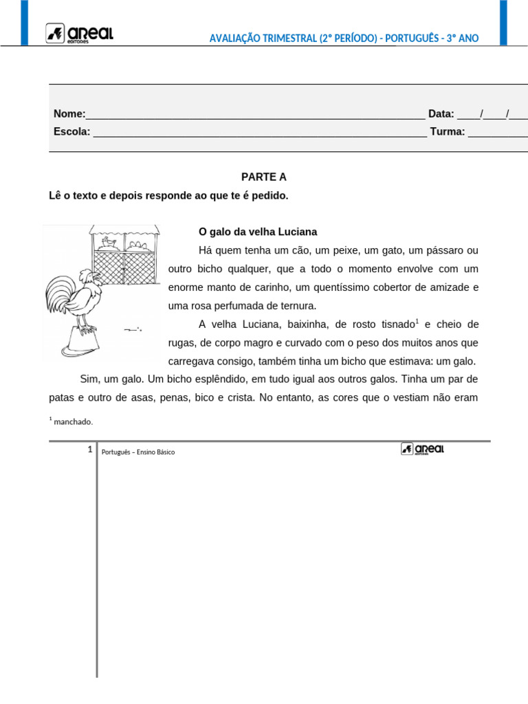 Avaliação de Português 3º Ano - 2º Período | PDF