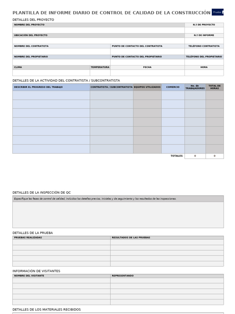 Informe Diario de Control de Calidad en Construcción | PDF
