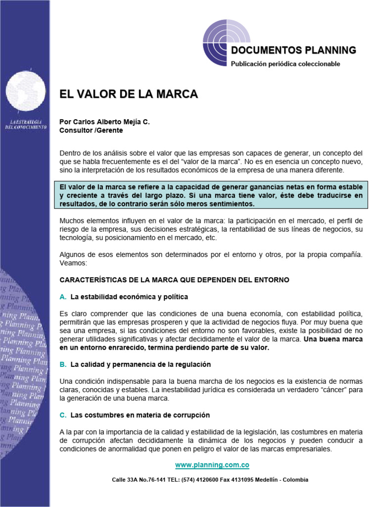 El Valor de La Marca | PDF | Mercado (economía) | Business