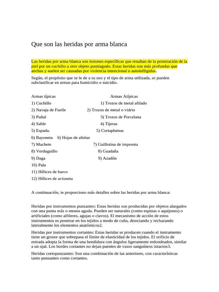 Tipos de heridas por arma blanca | PDF | Herida | Cuchillo