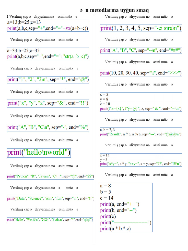 Python - Sep, End VƏ S. Metodlara Uyğun Sınaq-Ümumi | PDF