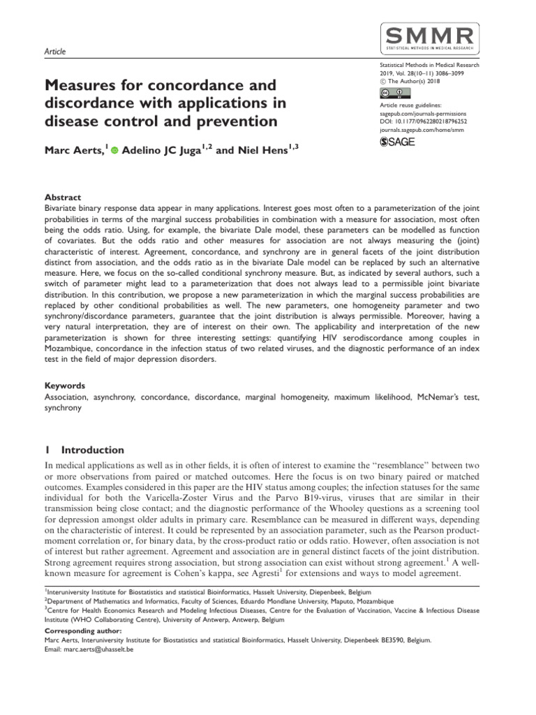 Measures For Concordance and Discordance With Applications in Disease ...