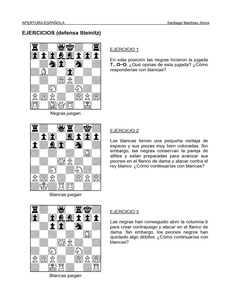 Ejercicios de Apertura Española en Ajedrez | PDF | Aperturas de ajedrez ...