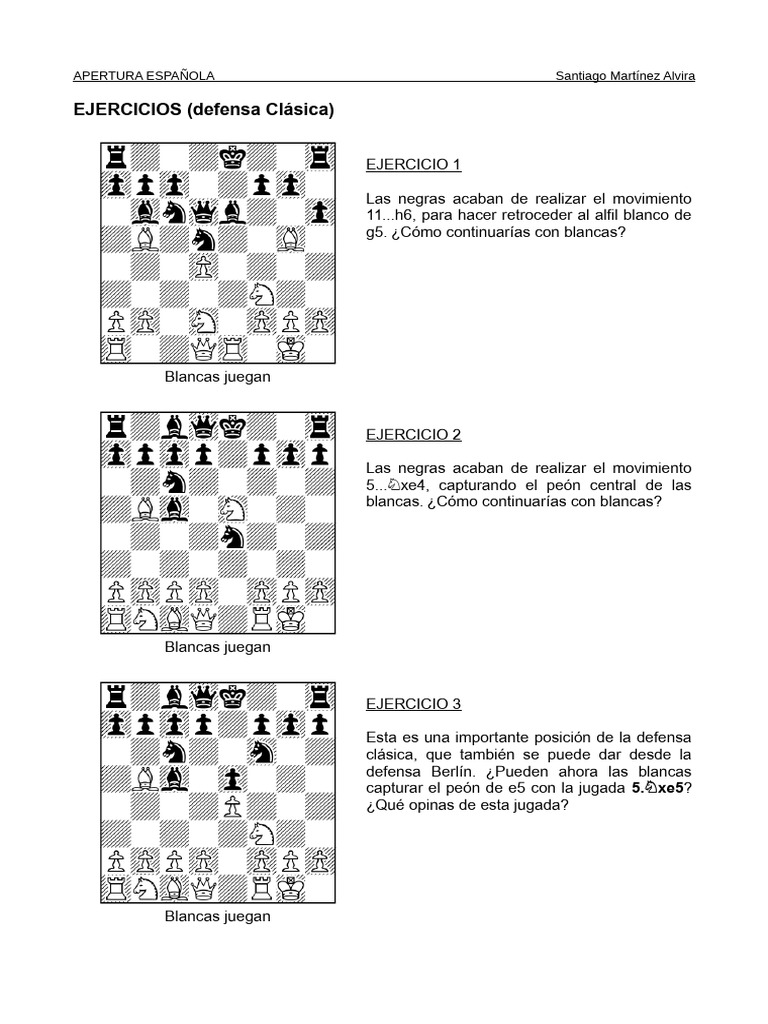 Ejercicios de Apertura Española en Ajedrez | PDF | Aperturas de ajedrez ...