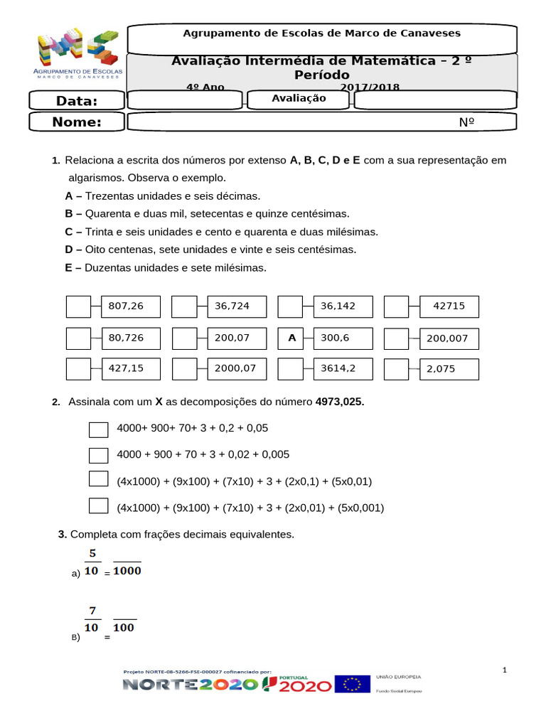 Exercícios de Matemática para o 4º Ano | PDF | Lexicologia | Notação ...