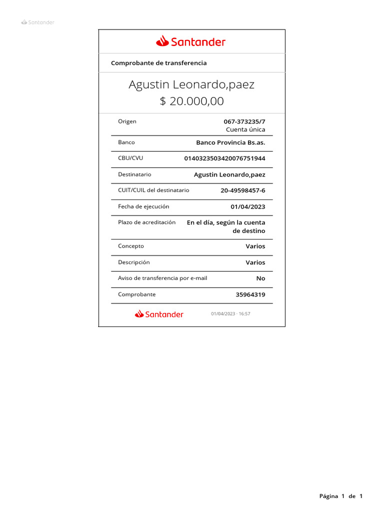 Comprobante de Transferencia Bancaria | PDF