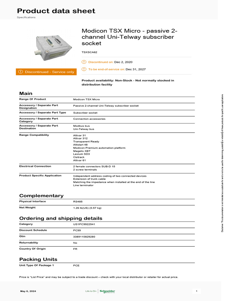 Modicon TSX Micro Uni-Telway Socket Info | PDF | Electrical Connector ...