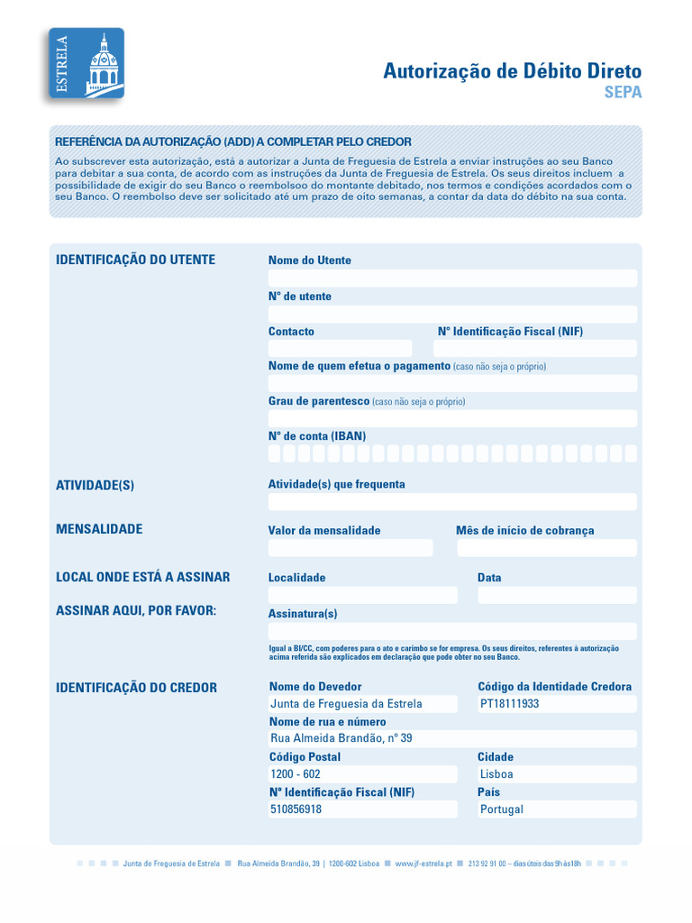Autorização para Débito Direto SEPA | PDF