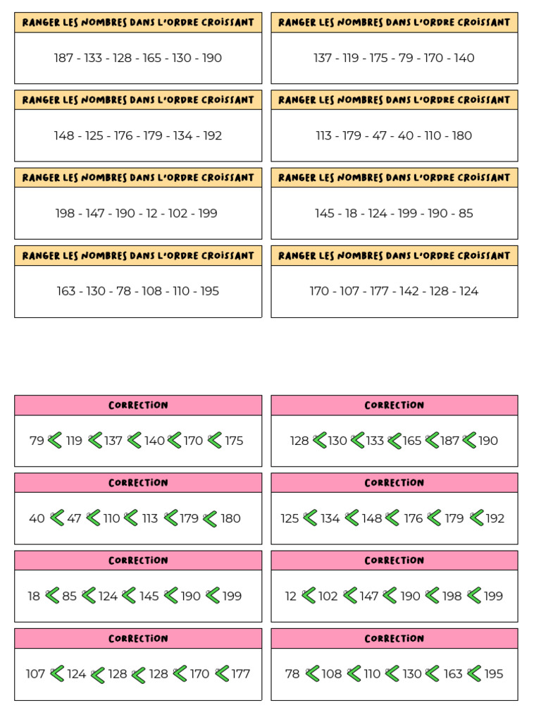 Exercices sur l'ordre croissant et décroissant | PDF