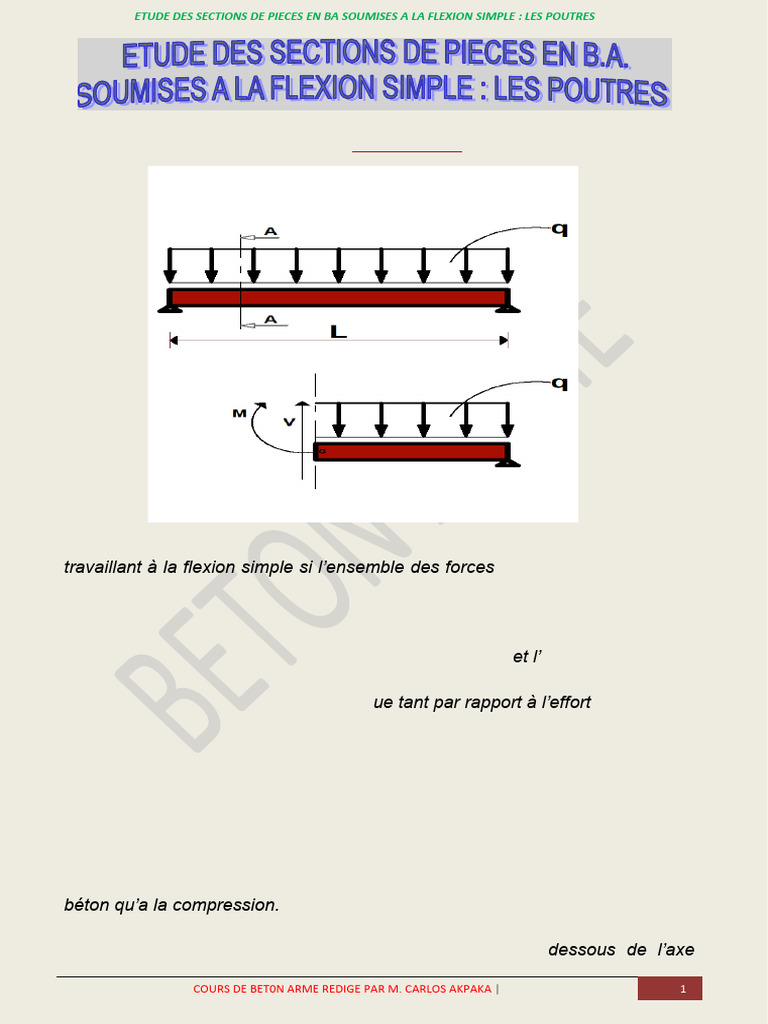 Flexion Simple des Poutres en Béton Armé | PDF | Béton armé | Flexion ...