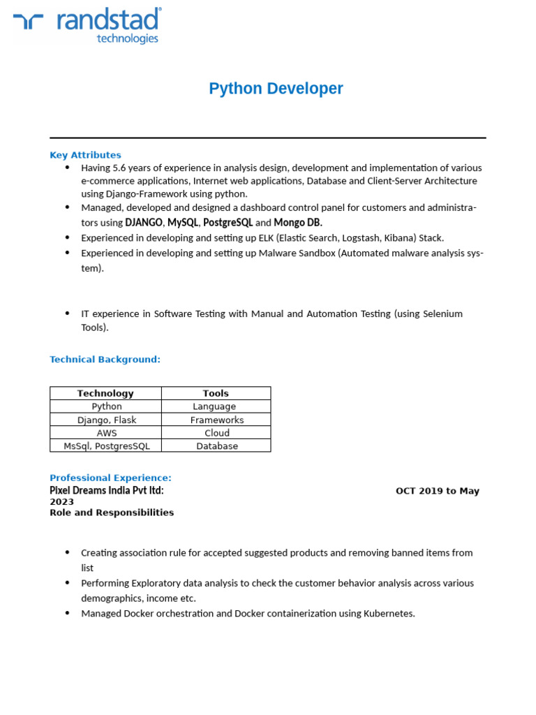 Python Developer with 5.6 Years Experience | PDF