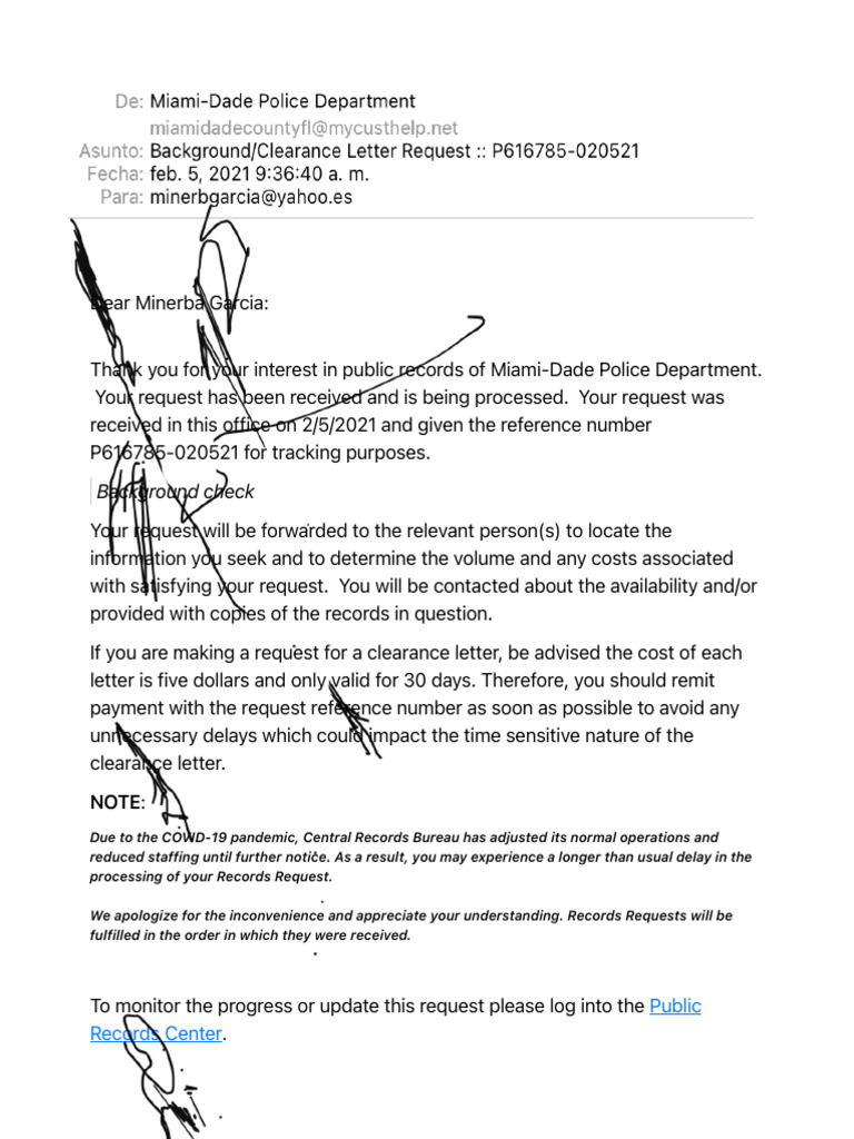 BackgroundClearance Letter Request P616785-020521 | PDF