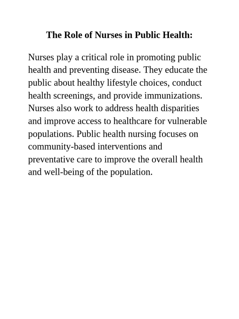 The Role of Nurses in Public Health | PDF