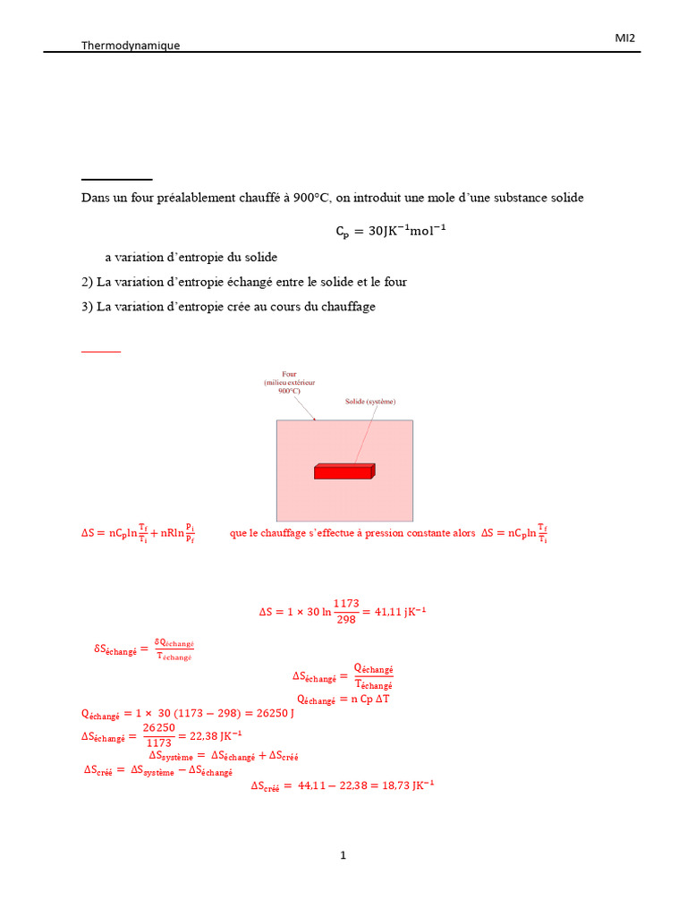 Entropie en thermodynamique : exercices clés | PDF | Thermodynamique ...