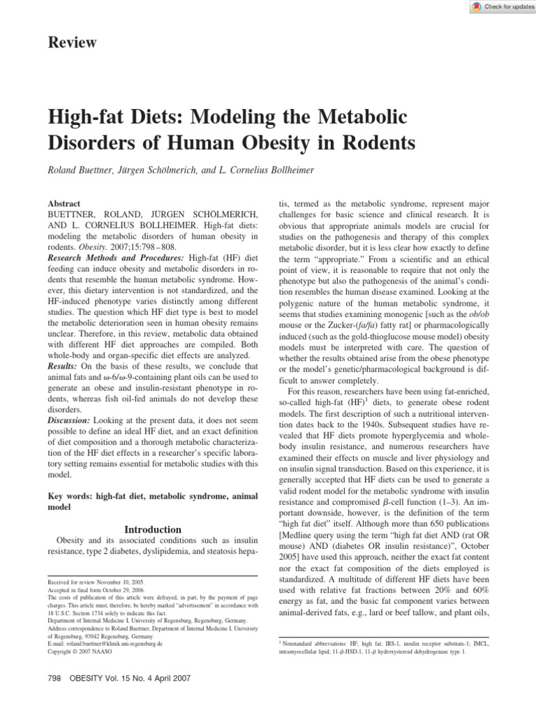 Buettner - 2012 High Fat Diets Modeling The Metabolic Disorders of ...