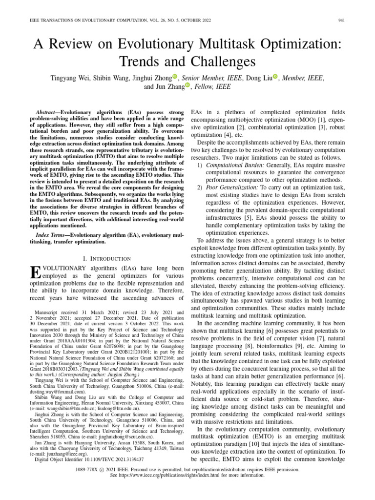 A Review On Evolutionary Multitask Optimization Trends and Challenges ...