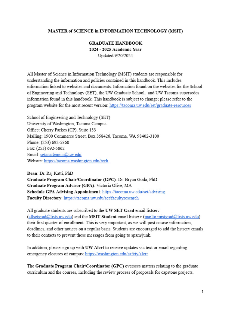 MSIT Graduate Handbook 2024-2025 | PDF | Thesis | Postgraduate Education