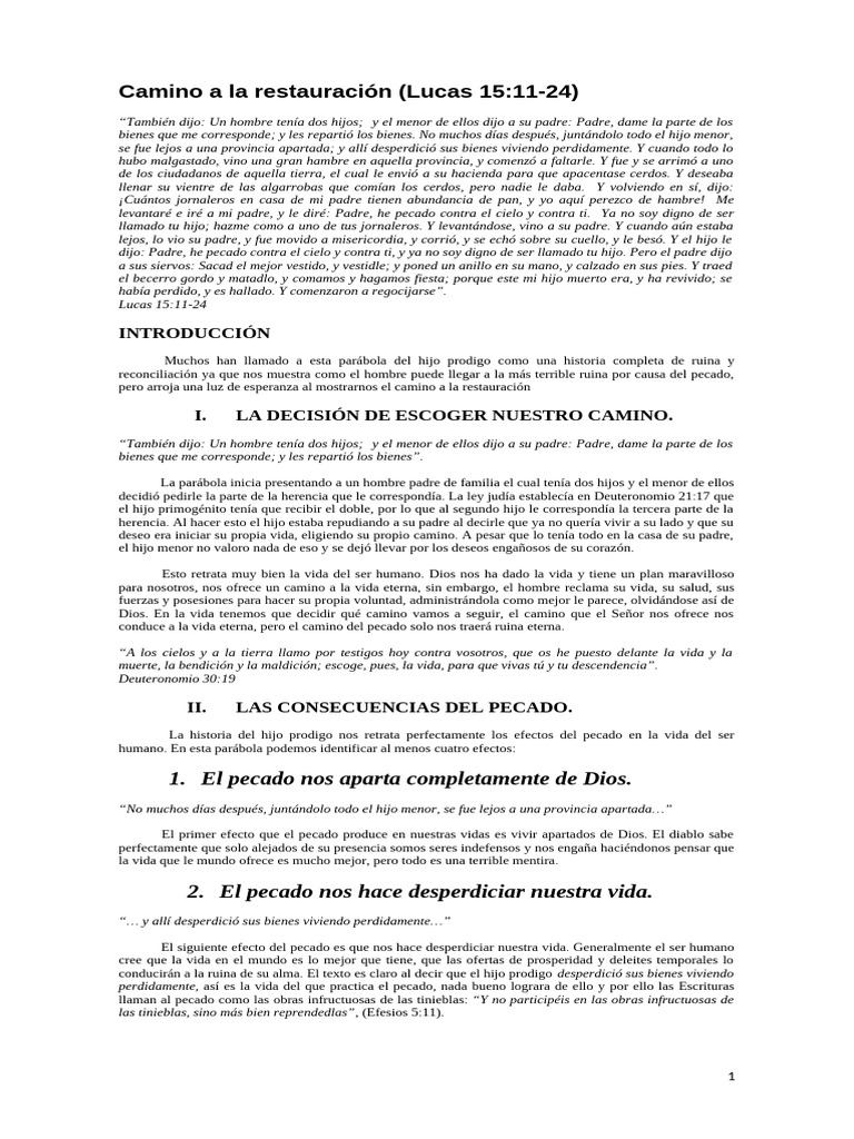 Camino a la restauración | PDF | Pecado | Cristo (título)
