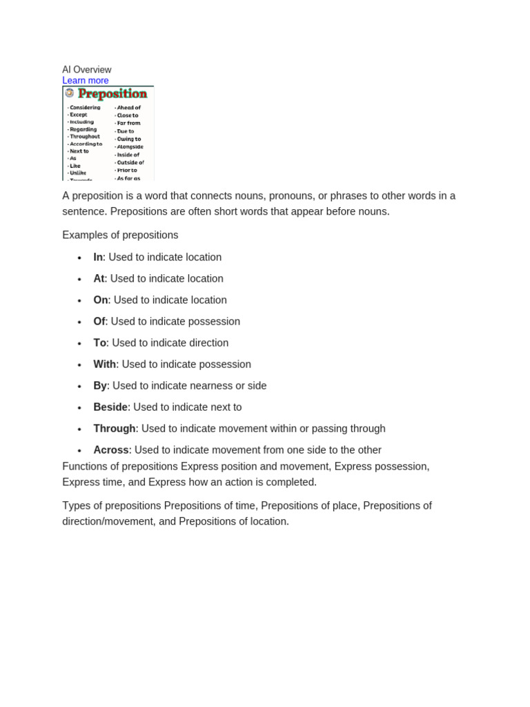 Understanding Prepositions and Their Uses | PDF