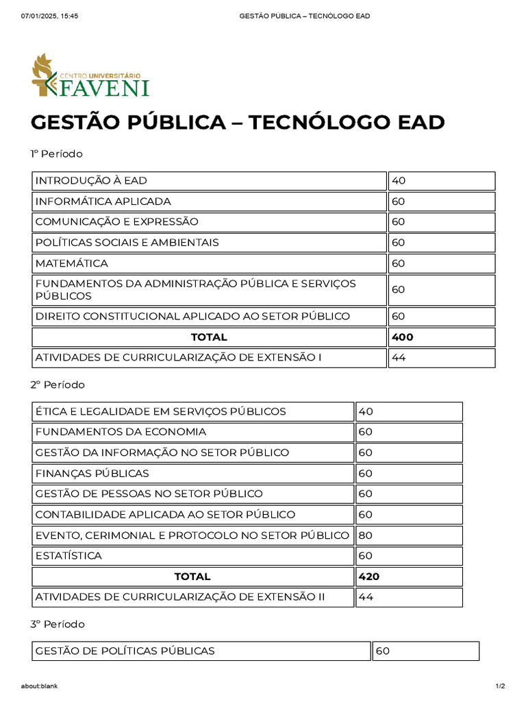 Curso de Gestão Pública EAD: Estrutura Curricular | PDF | Administração ...