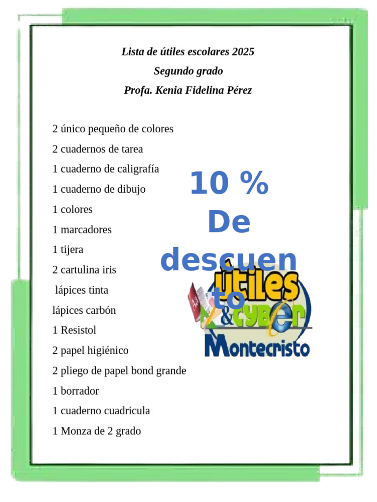 Útiles escolares 2025 segundo grado | PDF