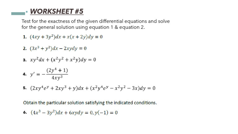 Solve Differential Equations Worksheet | PDF