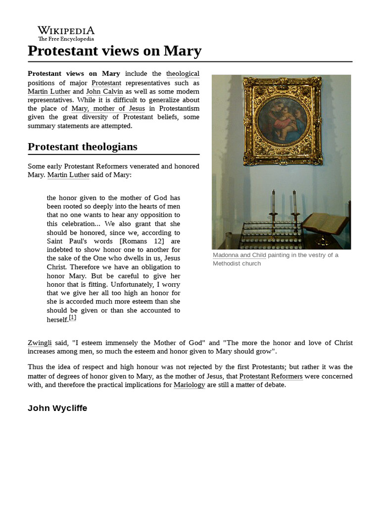 Protestant Views on Mary | PDF | Mary, Mother Of Jesus | Systematic ...