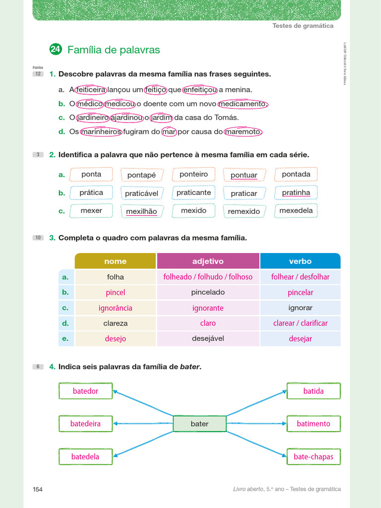 Exercícios sobre Família de Palavras | PDF
