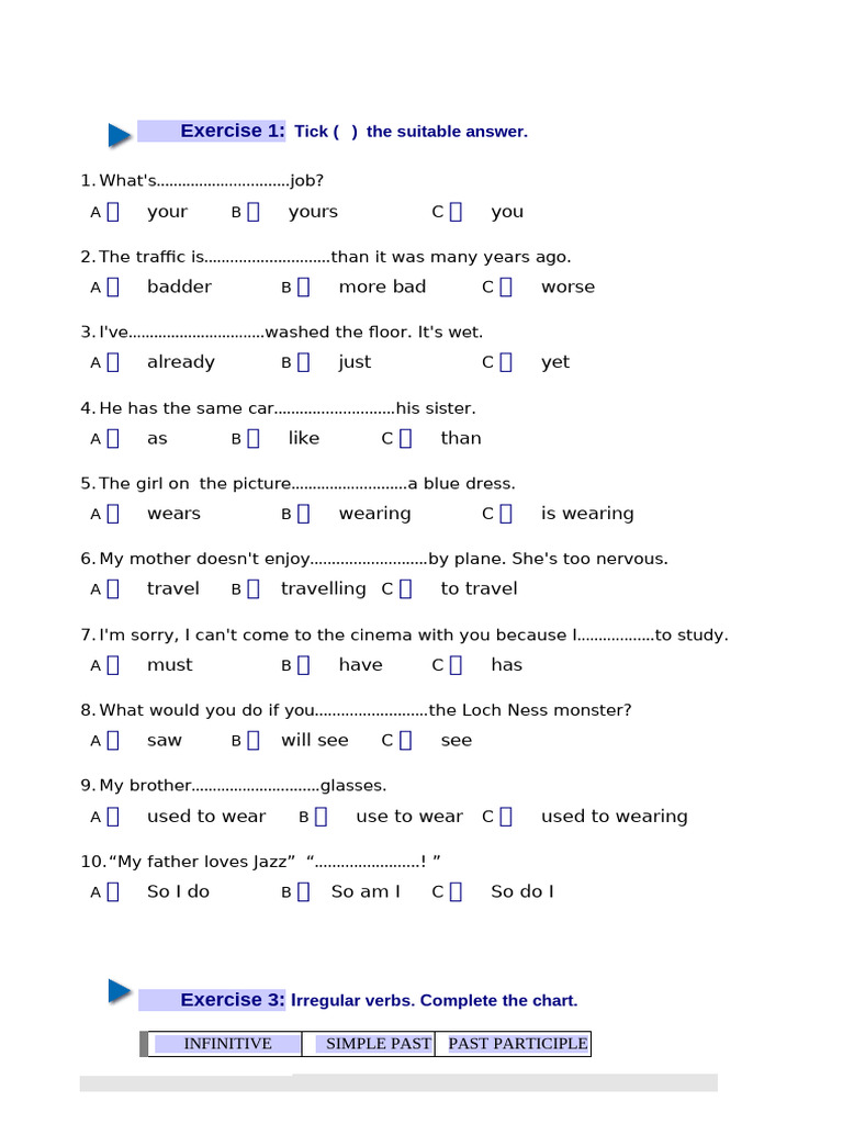 English Grammar Exercises for Beginners | PDF | Language Mechanics ...