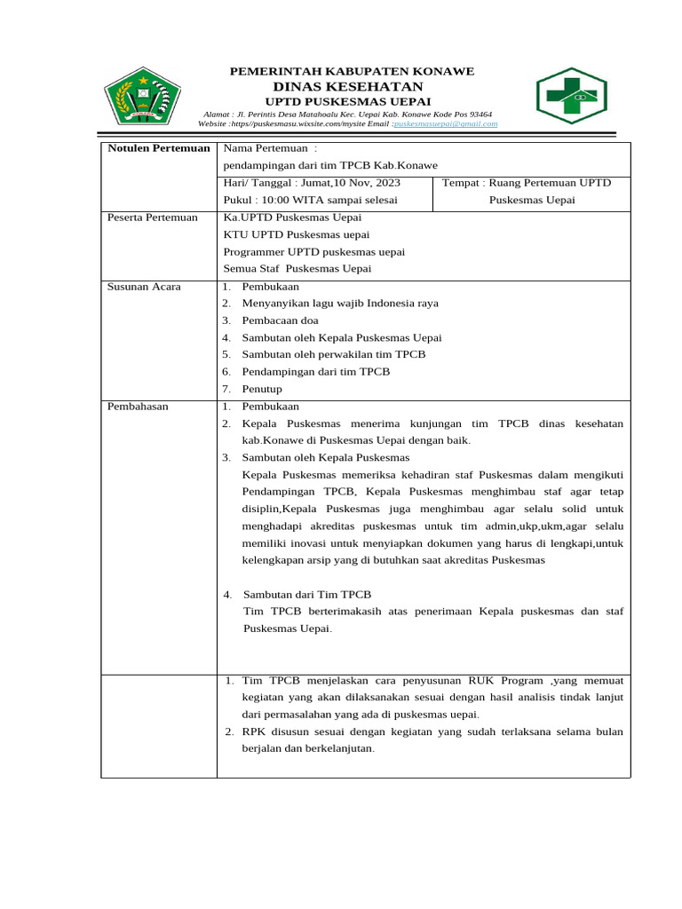 Notulen Pertemuan TPCB di Puskesmas Uepai | PDF