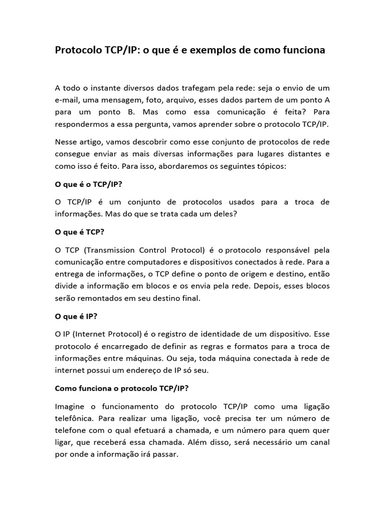 Protocolo TCPIP | PDF | Suíte de protocolo de internet | Rede de ...