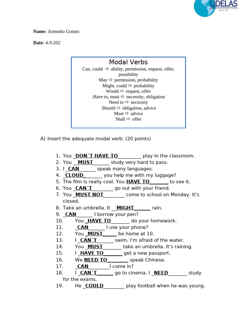 Modals Workshop 2 Pdf Verb Morphology