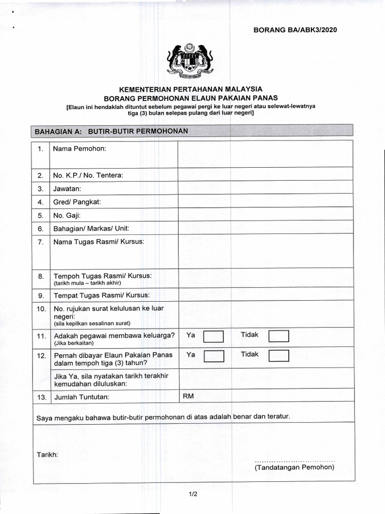 Borang Pakaian Panas | PDF