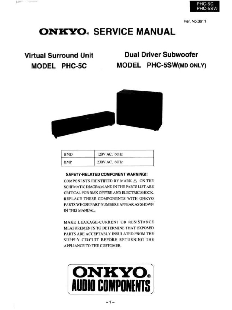 Onkyo PHC-5C Surround PHC-5SW Subwoofer | PDF