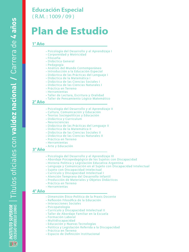 Plan de Estudio Educación Especial 4 Años | PDF | Plan de estudios ...
