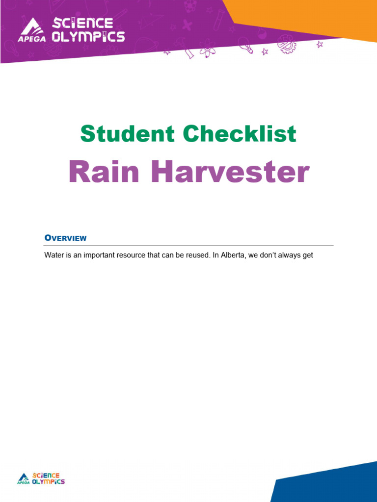 2025 Div 2-Rain Harvester Student Checklist | PDF | Water | Rain