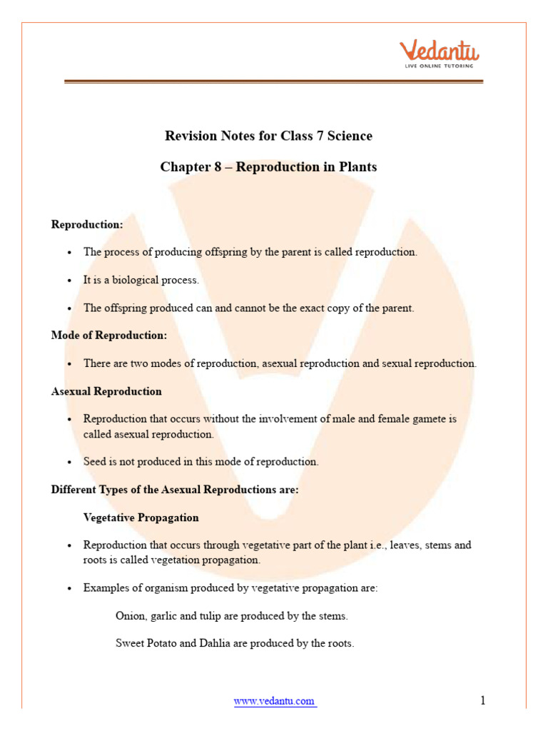 Class 7 Notes on Plant Reproduction | PDF | Flowers | Reproduction