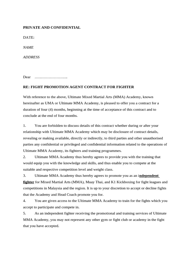 Uma Promoter Contract 40% Purse | PDF | Mixed Martial Arts | Individual ...