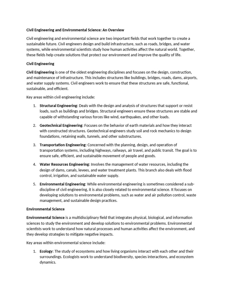Civil Engineering & Environmental Science Overview | PDF ...