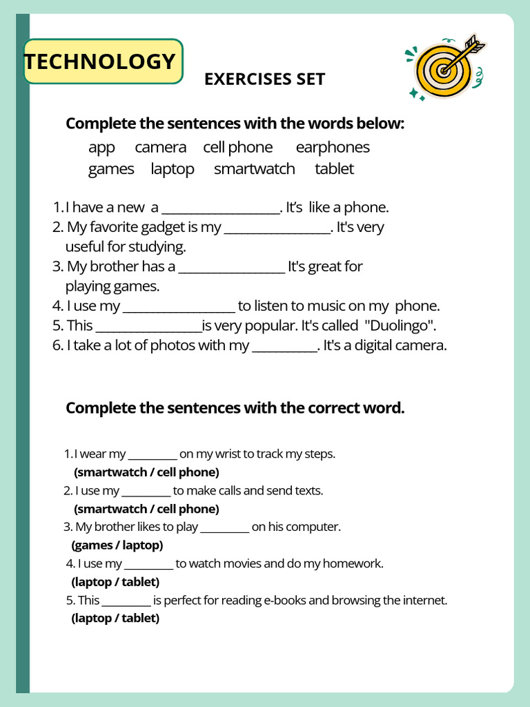 Technology Vocabulary Fill-in Exercises | PDF