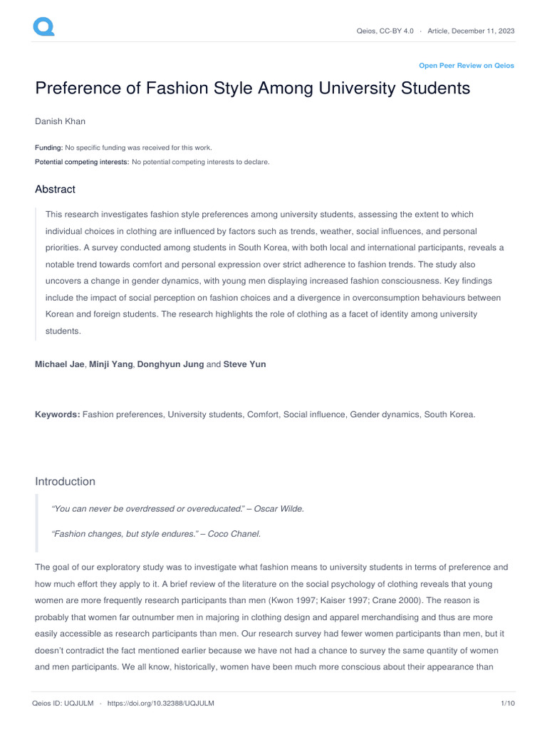 Fashion Preferences of University Students | PDF | Fashion | Dependent ...